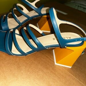 ALOHAS Teal Strappy Sandals with Sculptural Heel